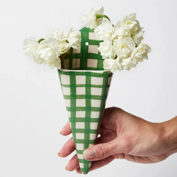 FOLLY WALL VASE GREEN CHECK